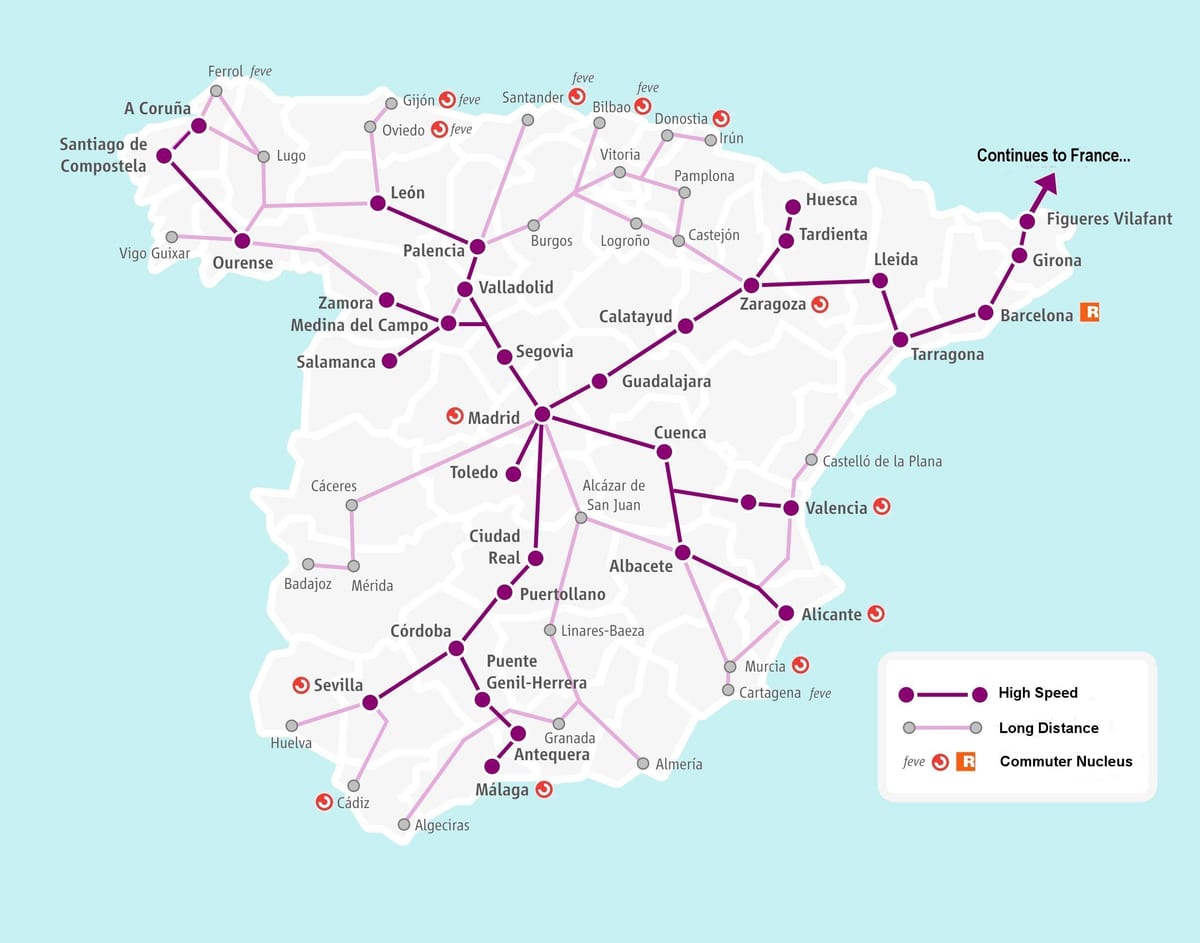 إسبانيا خريطة السكك الحديدية renfe