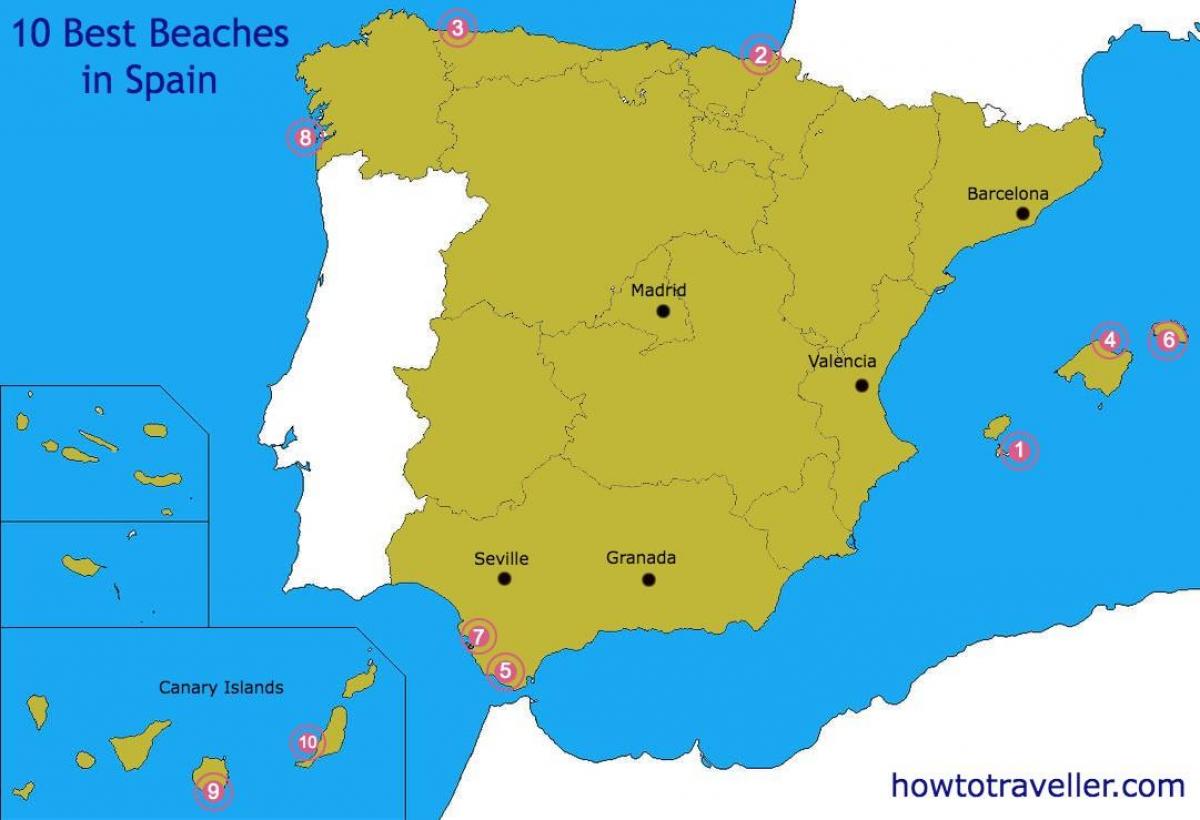 خريطة من أفضل الشواطئ في إسبانيا