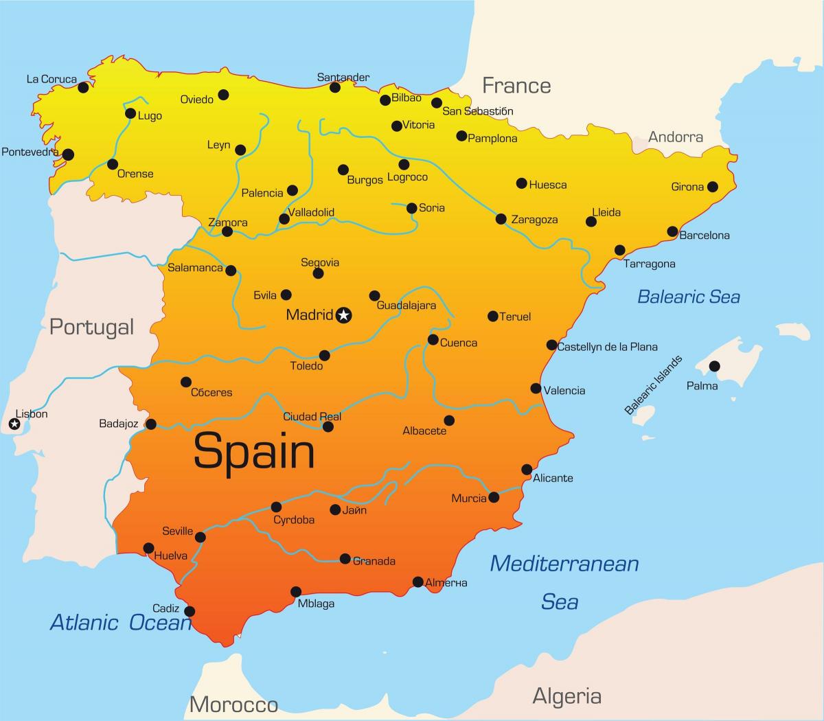 الوجهات عطلة في إسبانيا خريطة