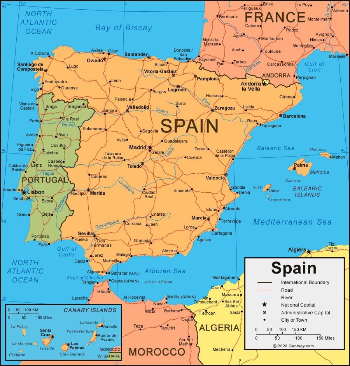 خريطة اسبانيا و الدول المجاورة