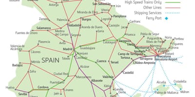 خريطة مسارات القطارات في إسبانيا